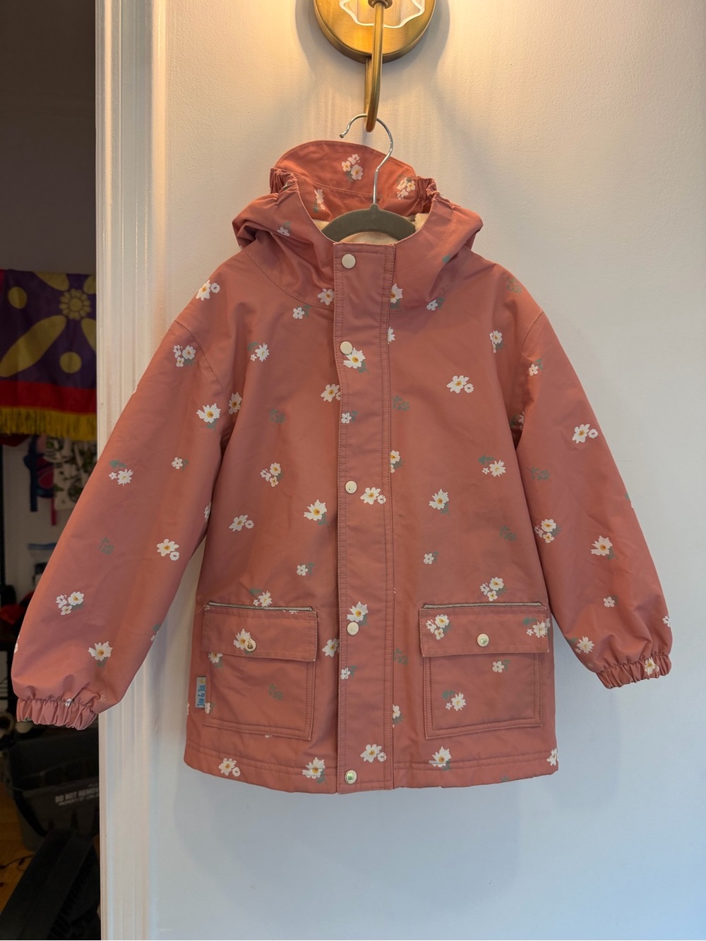 Jan & Jul Girls' Dusty Rose Floral Hooded Rain Jacket size 6